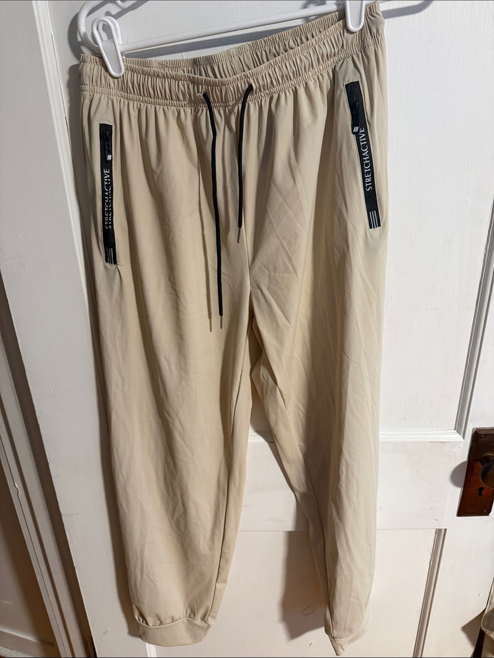 Men's Beige Joggers with Zip Pockets